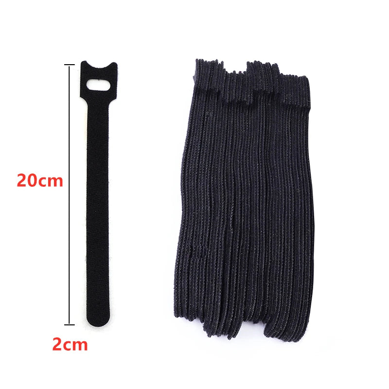 60-20PCS Nylon Cable Ties 20CM Organizer Wire Winder Hook Loop Strap on Charging Cable Earphone Mouse Cord Office Management