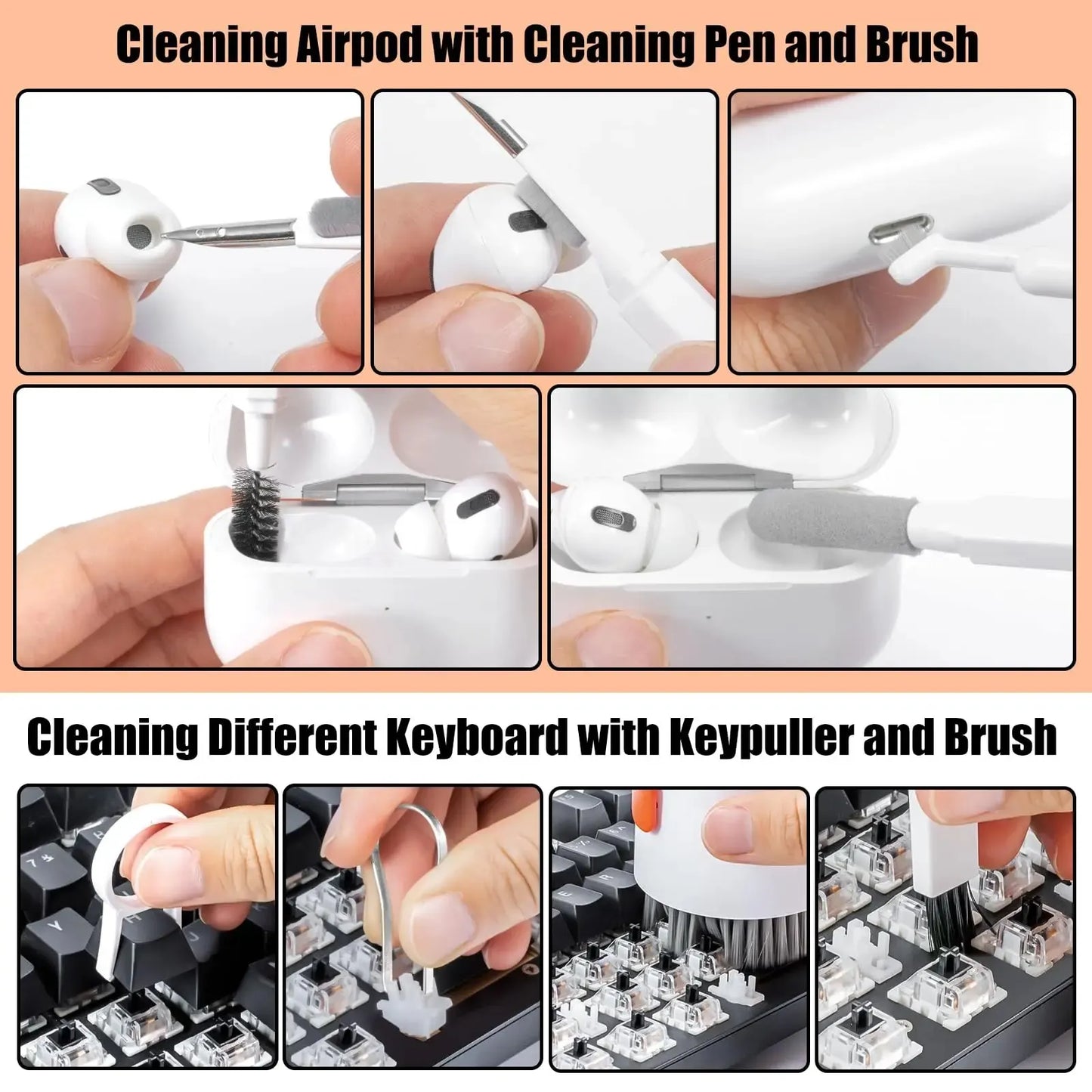 20 in 1 Computer Keyboard Cleaner Kit Tablet Camera Phone Screen Clean Tools Keycap Puller Earphone Clean Brush with Storage Box