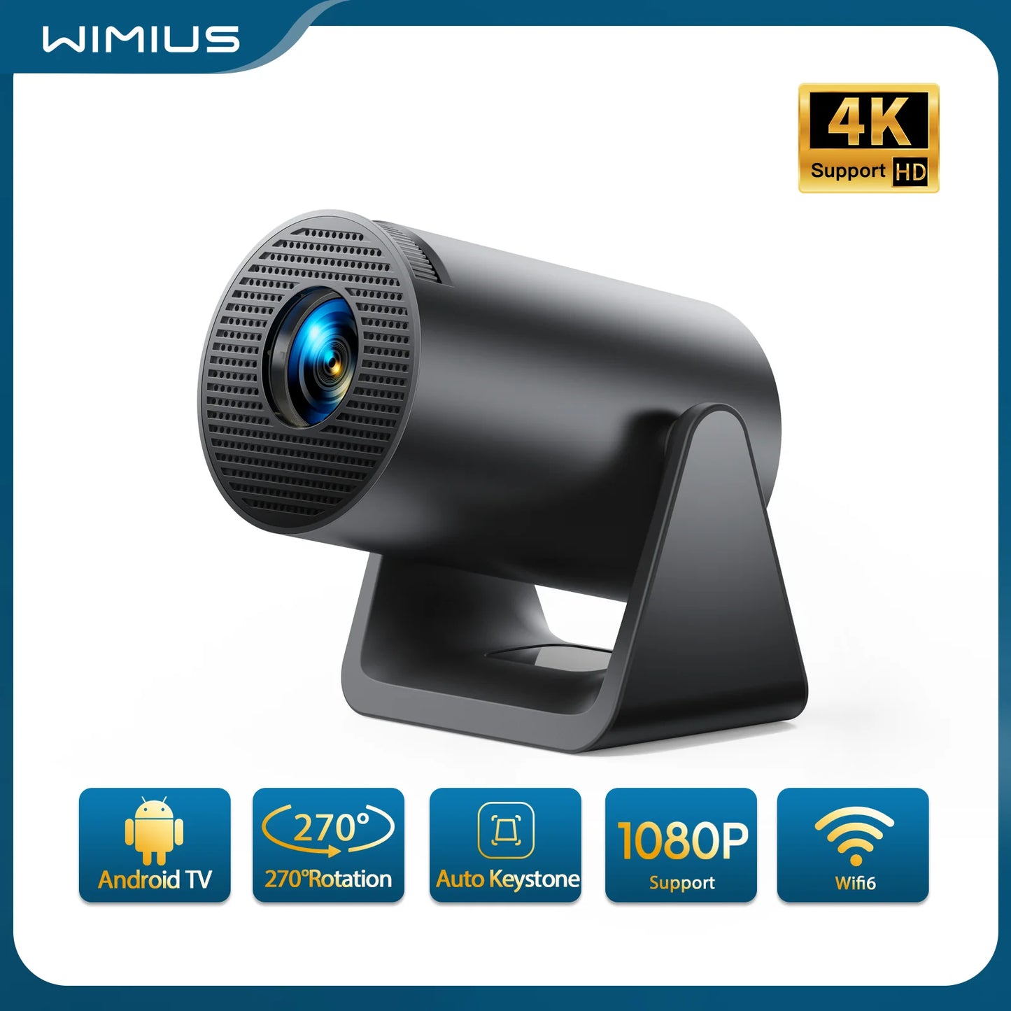 Wimius L1 Mini Projector Support 1080P Android 11 4K Projector 300 ANSI WiFi BT5.0 Auto Keystone Portable 270° Rotable Projector