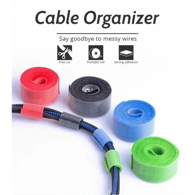 Cable Winder Tapes Storage Management Straps Self Adhesive Fastener Cord Ties Reusable Double Side Hook Loop Wire 1M 3M 5M